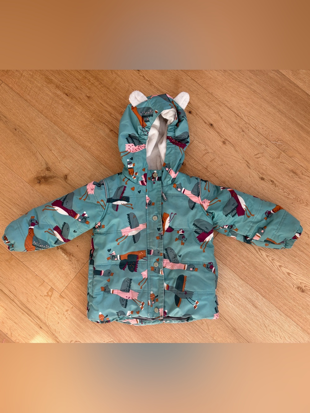 Souris Mini 2-3T Teal Printed Winter Jacket - Cozy Lined Hood